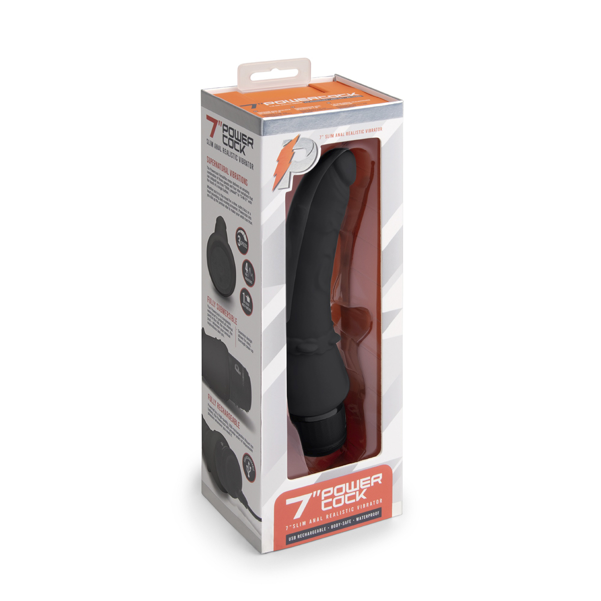 PowerCocks Тонкий анальный массажер 7" Slim Anal Realistic Vibrator черный