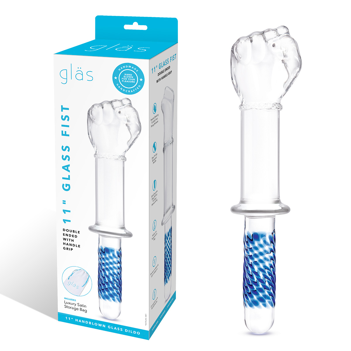 Glas Фаллоимитатор-кулак из стекла 11 in с рукоятью Glass Fist Double Ended With Handle Grip