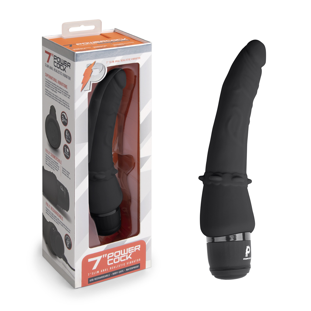PowerCocks Тонкий анальный массажер 7" Slim Anal Realistic Vibrator черный