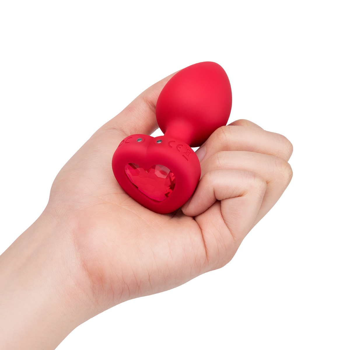 b-Vibe Анальный алый плаг с кристаллом-сердцем VIBRATING HEART SHAPE JEWEL PLUG M/L