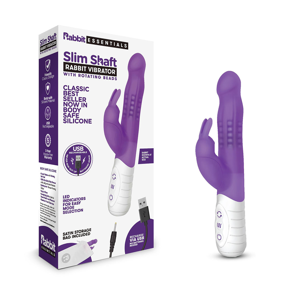Rabbit Essentials Тонкий кролик-вибратор SLIM SHAFT RABBIT фиолетовый