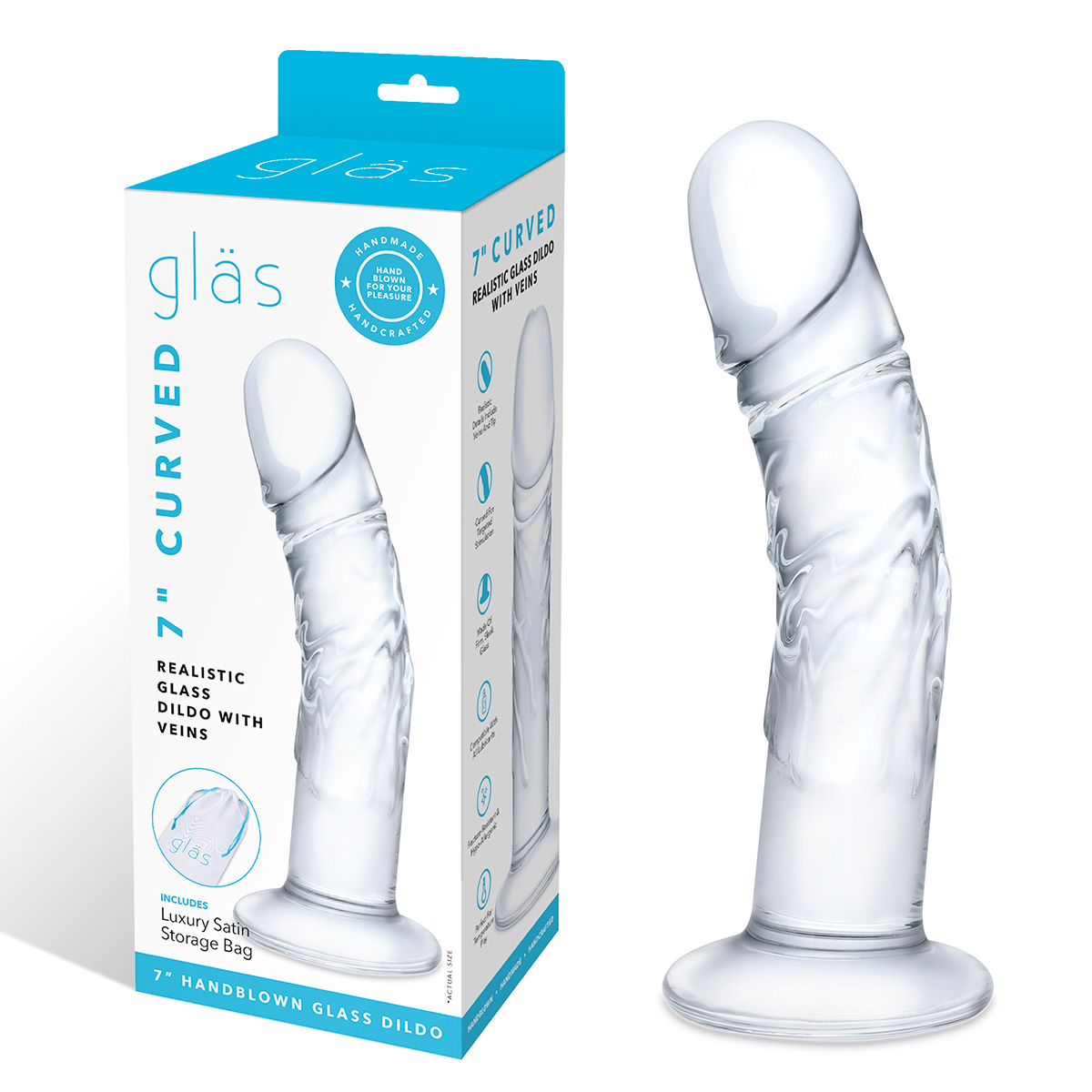 Glas Реалистичный по форме фаллоимитатор из стекла 7" Curved Realistic Glass Dildo With Veins