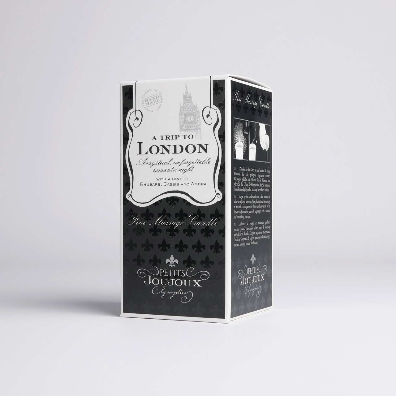Petits Joujoux London Аромат–Ревень, амбра, черная смор, массажное масло в виде свечи.120 г