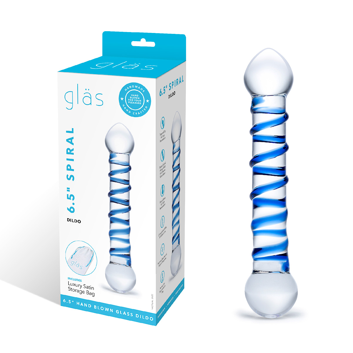 Glas Прозрачный фаллос с голубой спиралью Spiral Dildo