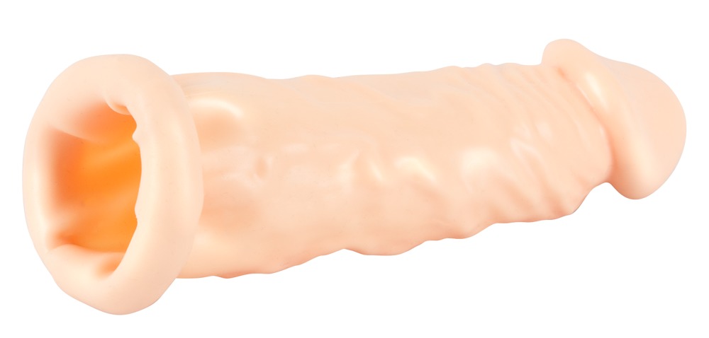 Насадка удлинитель из силикона телесная Penis extender with bulging glans and veins