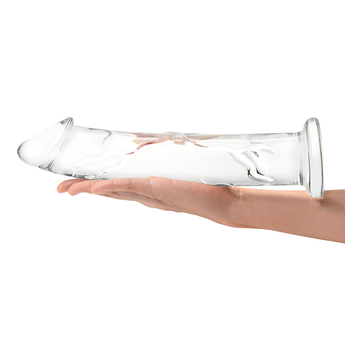 Glas Рельефный большой стимулятор из стекла 12 in Glass Dildo With Veins & Flat Base