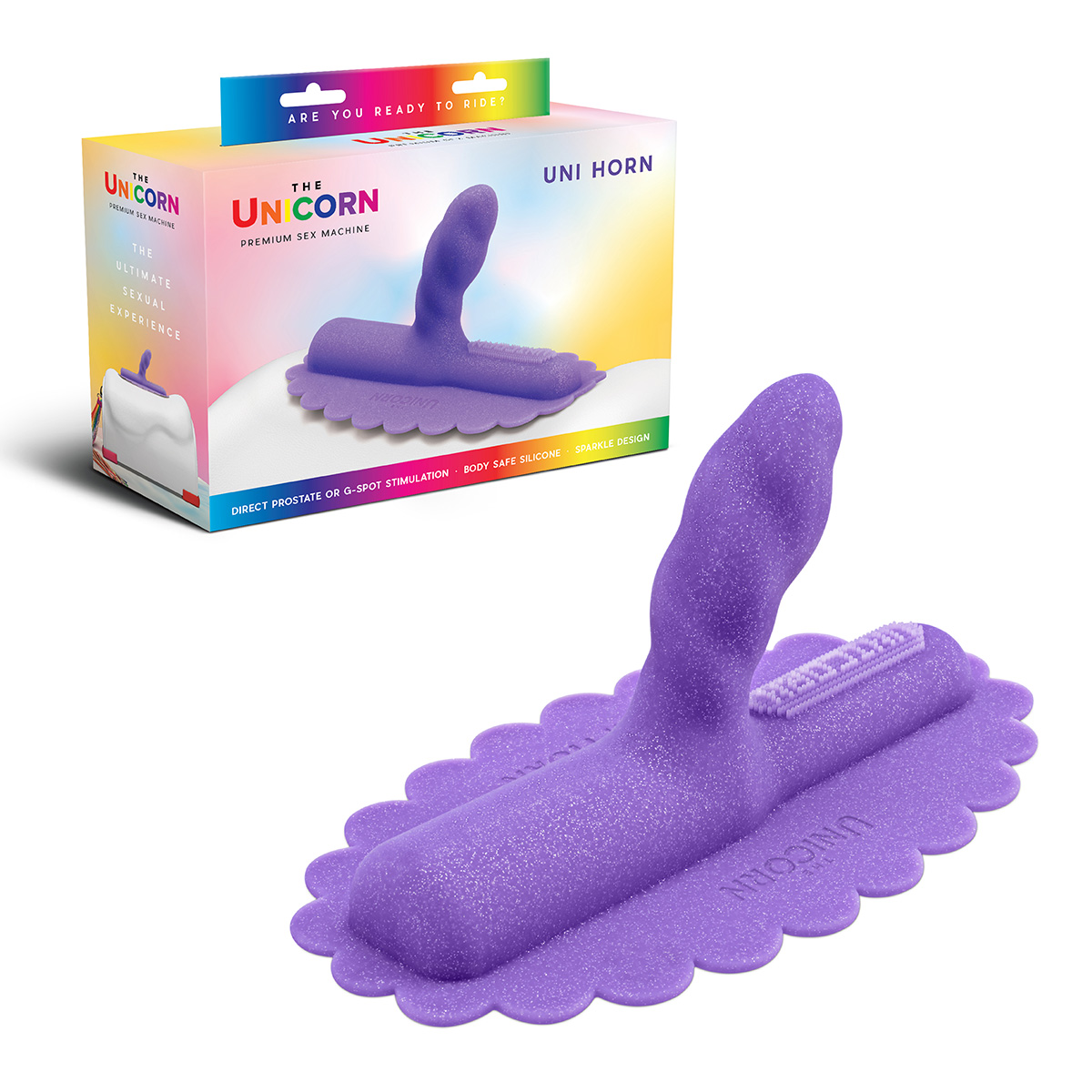 CowGirl Фиолетовая насадка с блестками для премиум секс-машины UNICORN UNI HORN COWGIRL