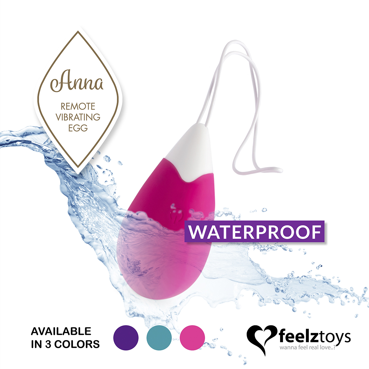 FeelzToys Вибромассажер в форме капли на радиоуправлении Anna Vibrating Egg розовый