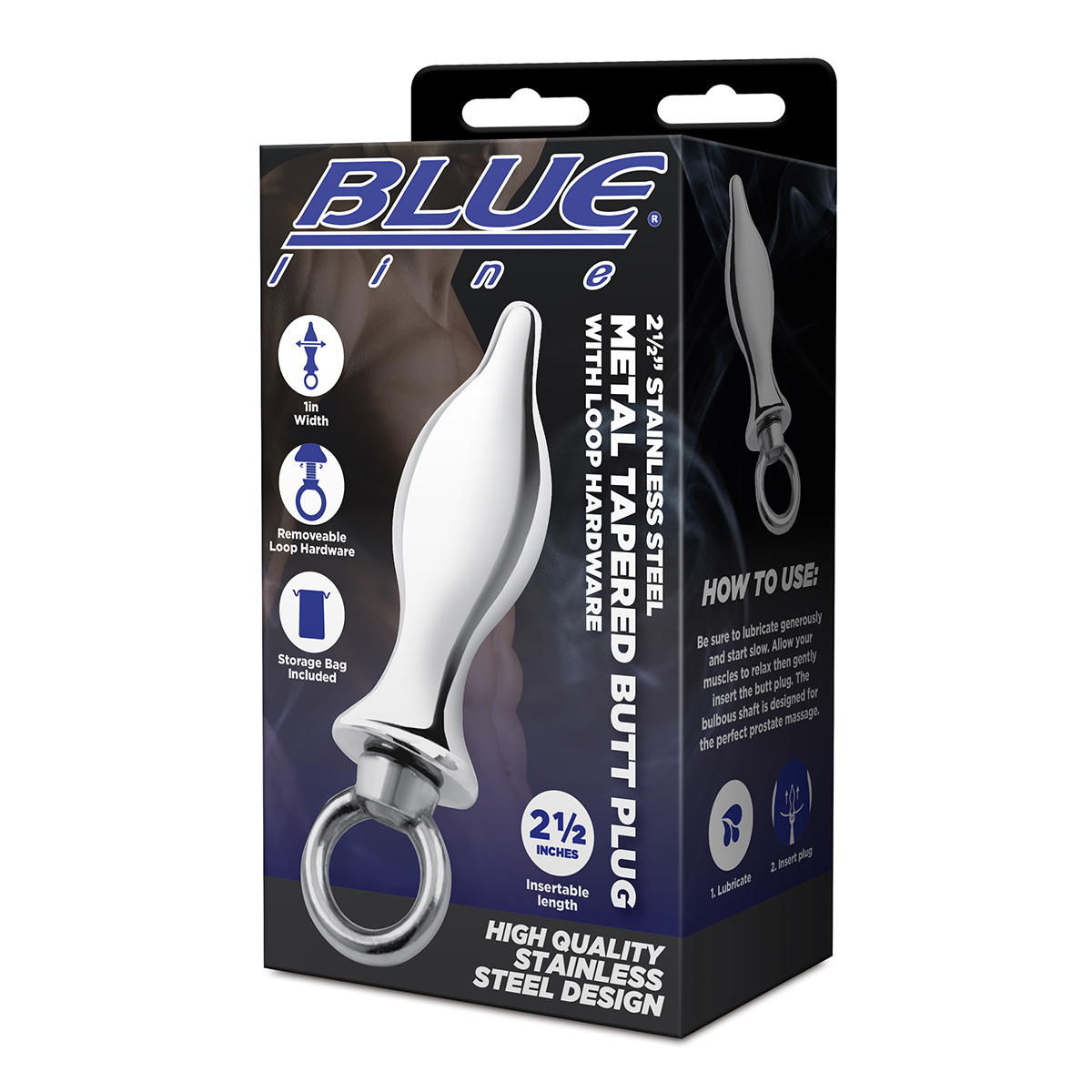 BlueLine Плаг металлический с кольцом 2,5 in Stainless Steel Metal Tapered Butt Plug With Loop Hardware