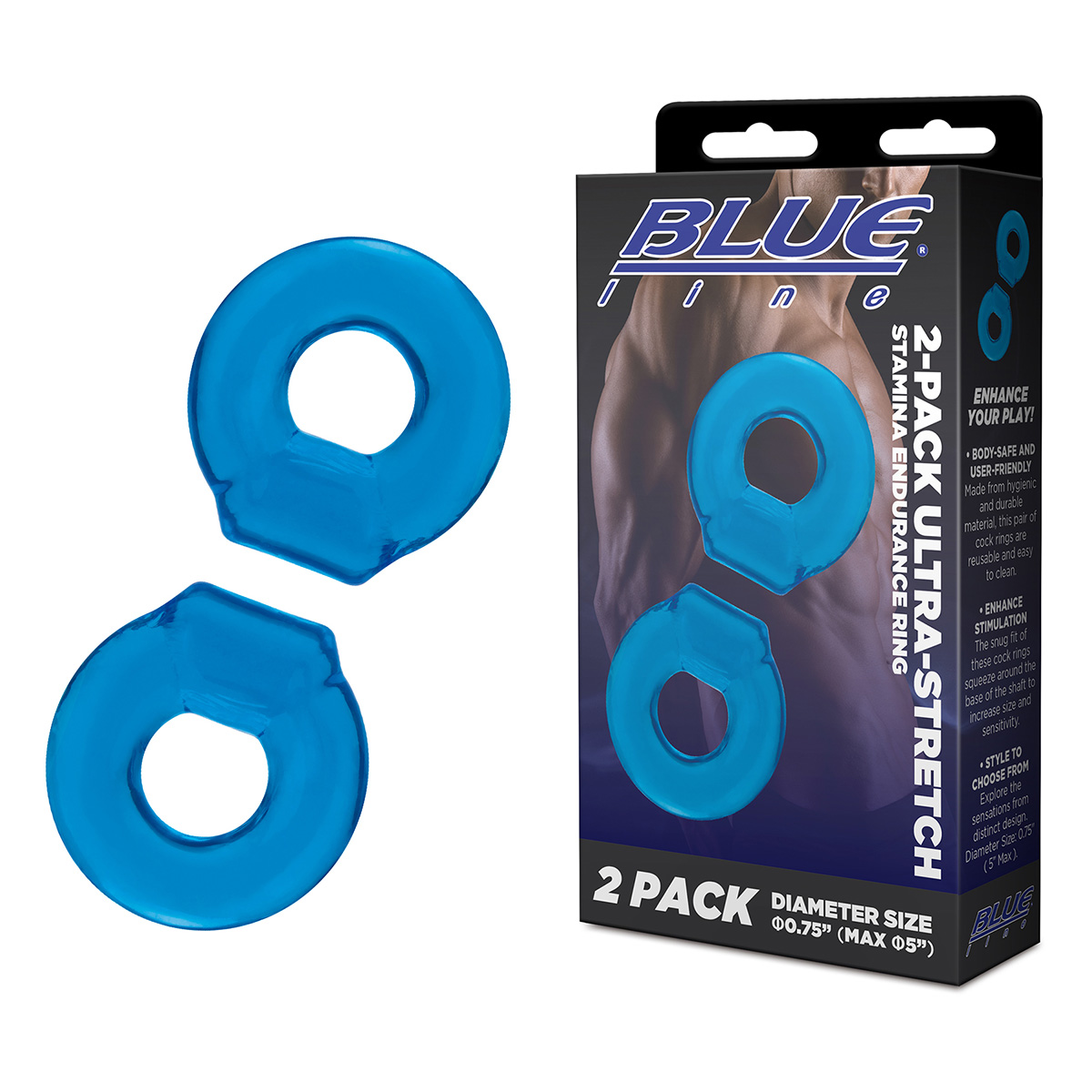 BlueLine Пара колец для пениса и мошонки 2-Pack Ultra-Stretch Stamina Endurance Ring