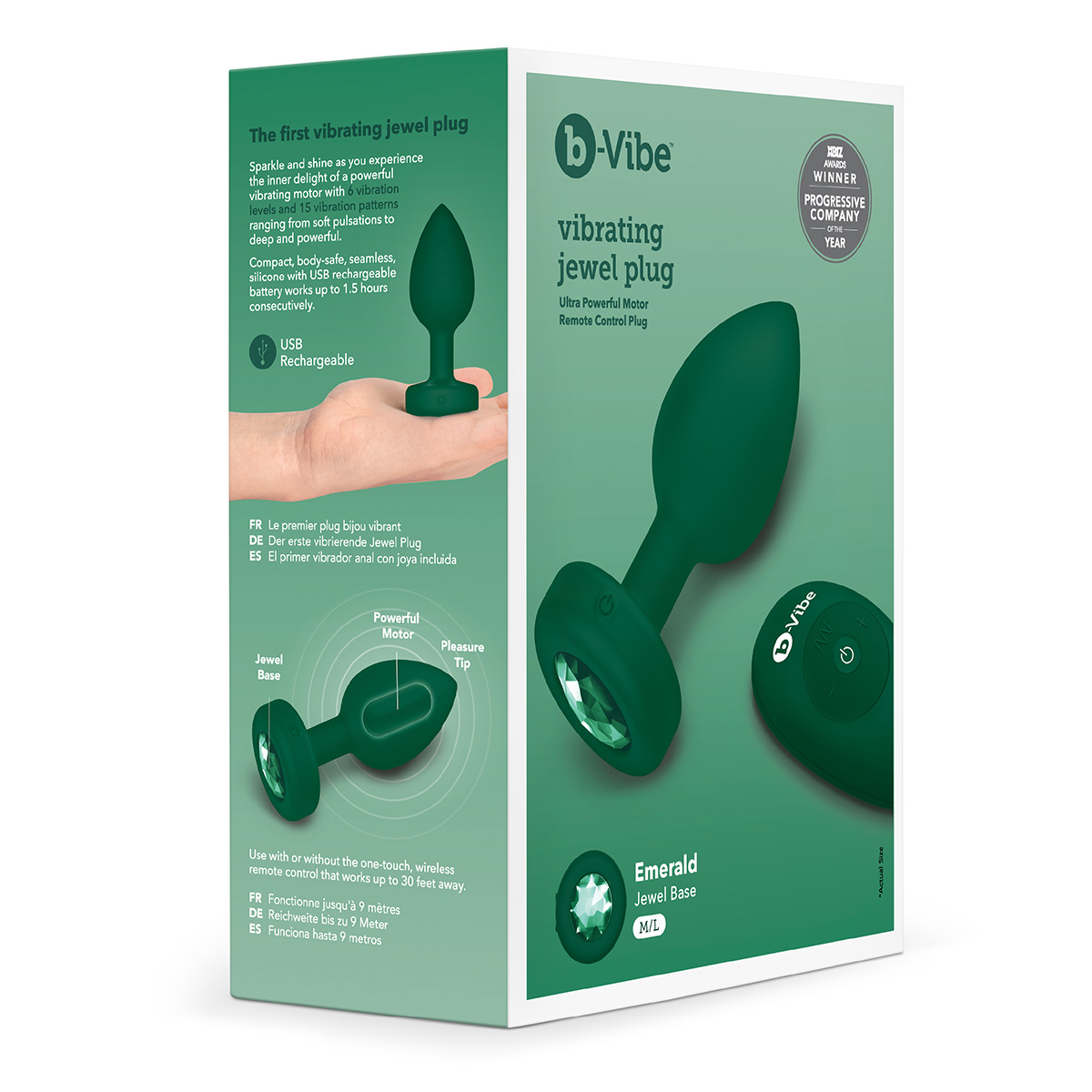 b-Vibe Вибрирующая втулка Vibrating Jewel Plug M/L зеленого цвета
