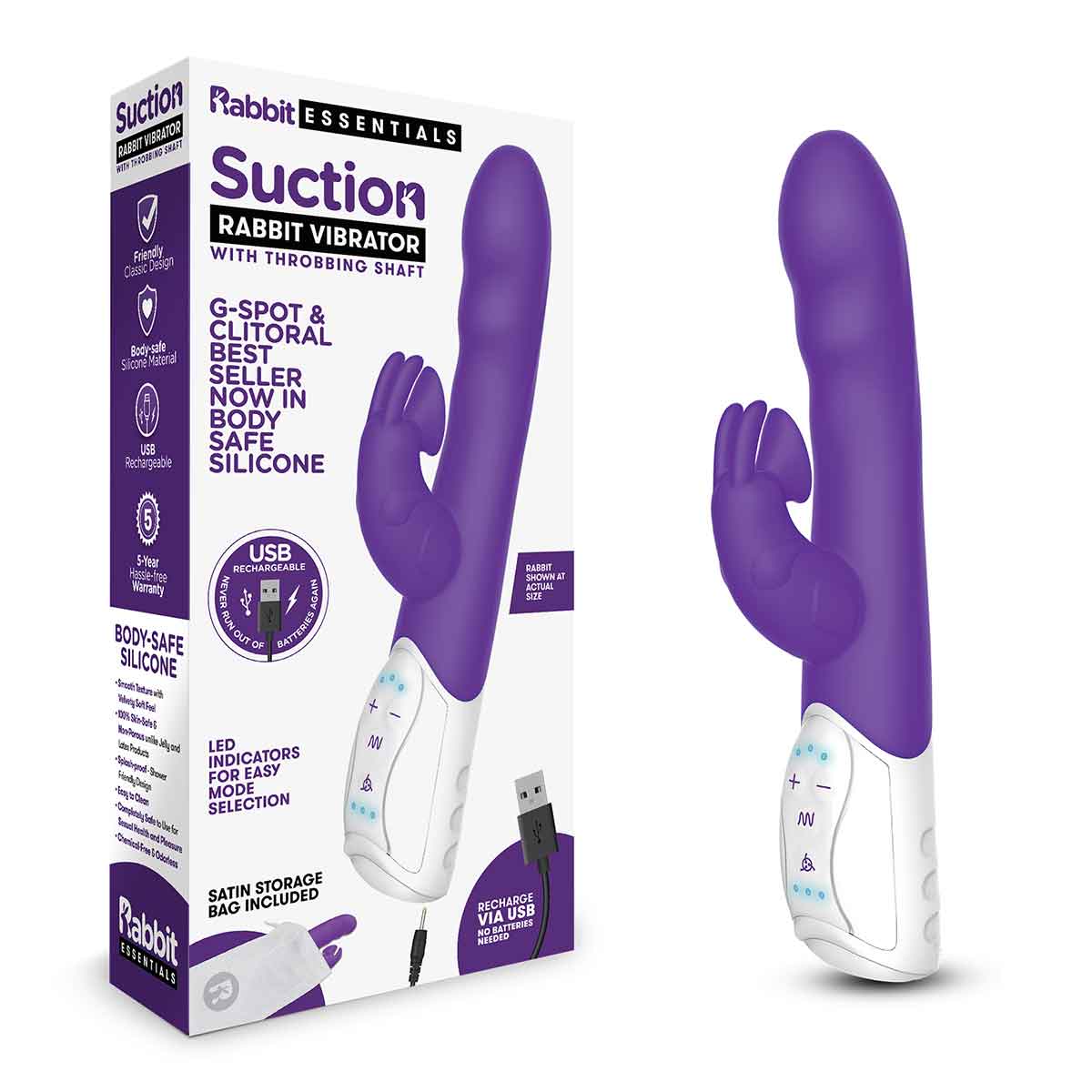 Rabbit Essentials Вибромассажер с клиторальной стимуляцией фиолетовый CLITORAL SUCTION RABBIT