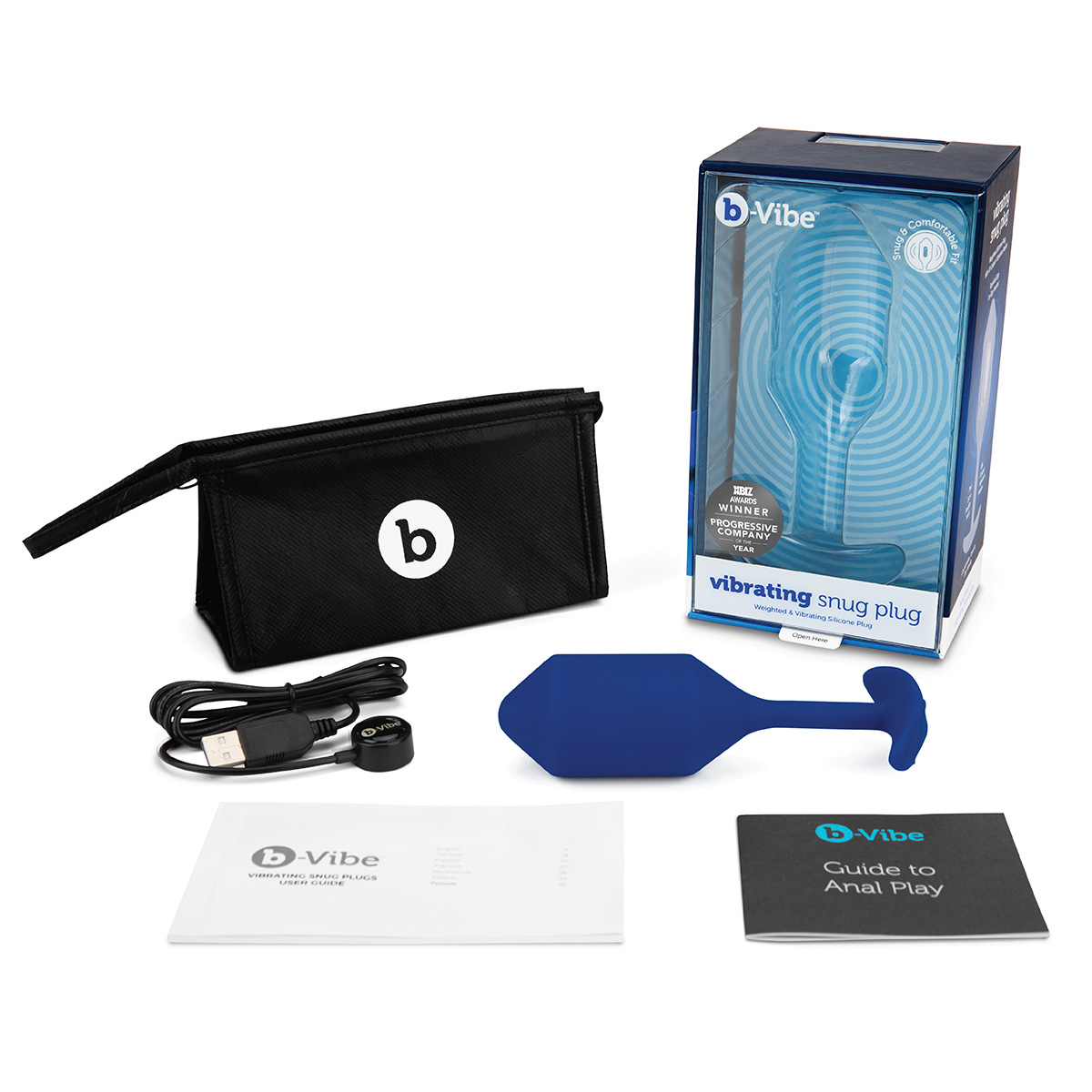 b-Vibe Профессиональная пробка для ношения с вибрацией синяя B-Vibe Vibrating Snug Plug 4