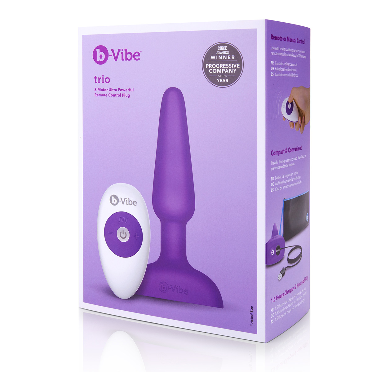b-Vibe Анальная фиолетовая премиум-пробка с 3 моторами b-Vibe Trio Plug