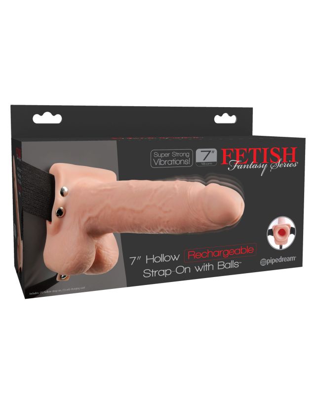 Перезаряжаемый вибрострапон Fetish Fantasy 7 Hollow Rechargeable Strap-on with Balls