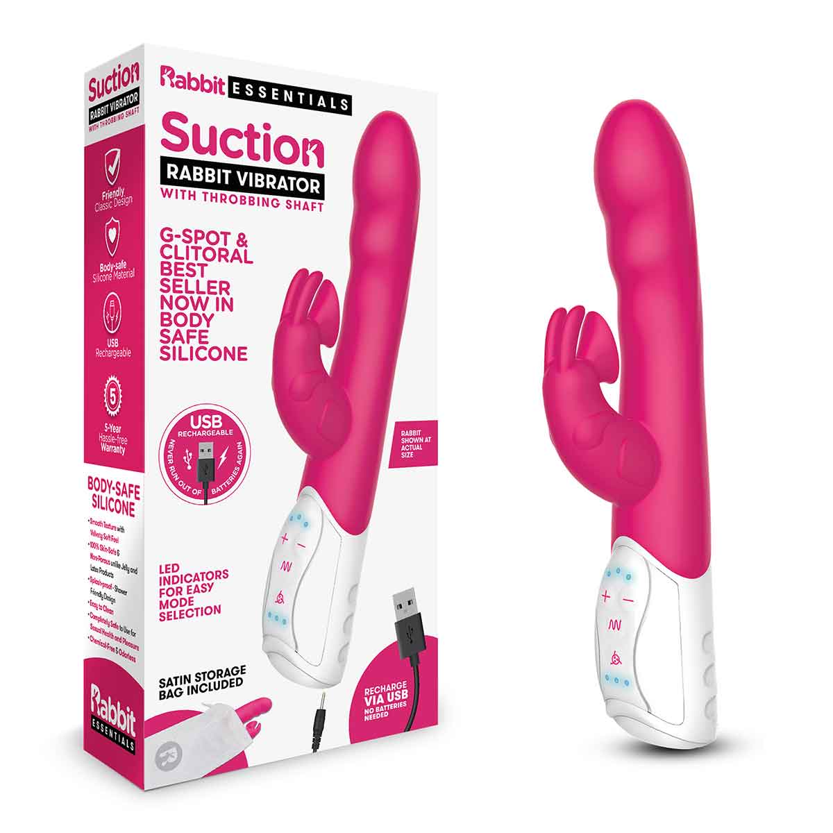 Rabbit Essentials Вибромассажер с клиторальной стимуляцией розовый CLITORAL SUCTION RABBIT