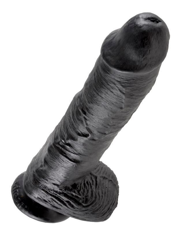 Фаллоимитатор-гигант на присоске с мошонкой черный King Cock 10 Cock