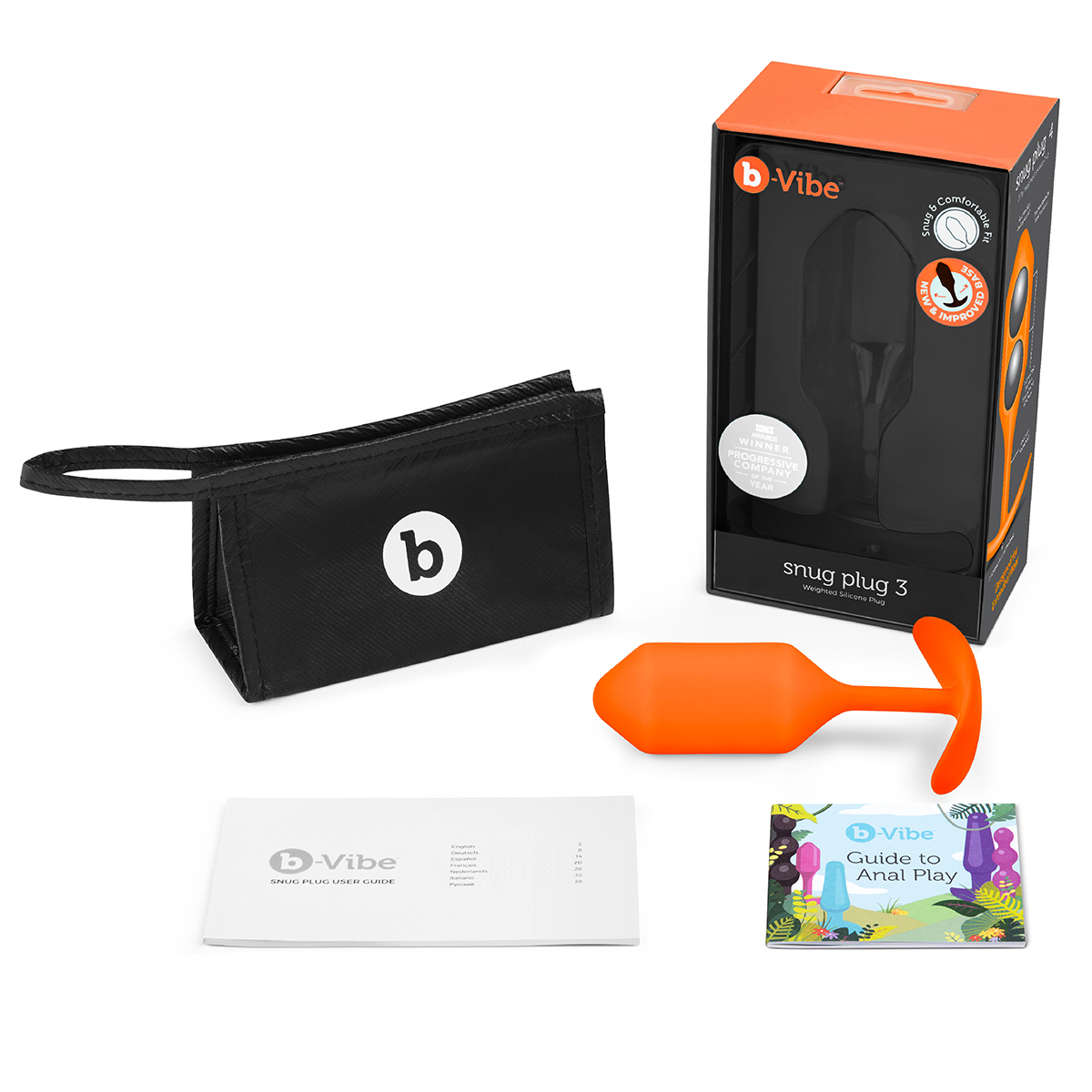 b-Vibe Профессиональная пробка для ношения B-vibe Snug Plug 3 оранжевая