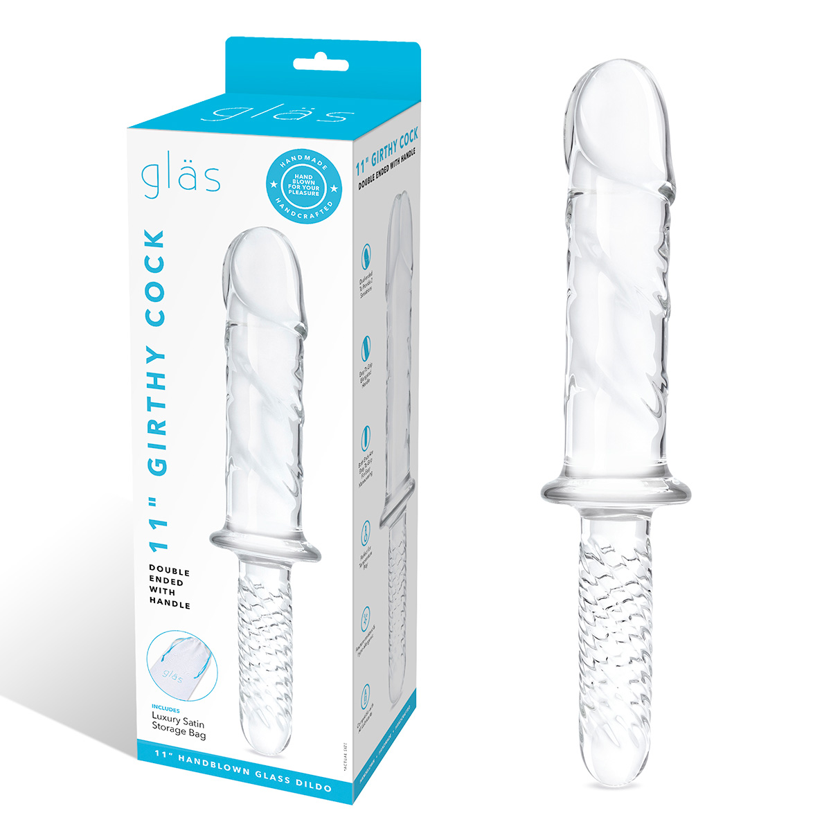 Glas Стеклянный фаллоимитатор двусторонний 11 in Girthy Cock Double Ended With Handle