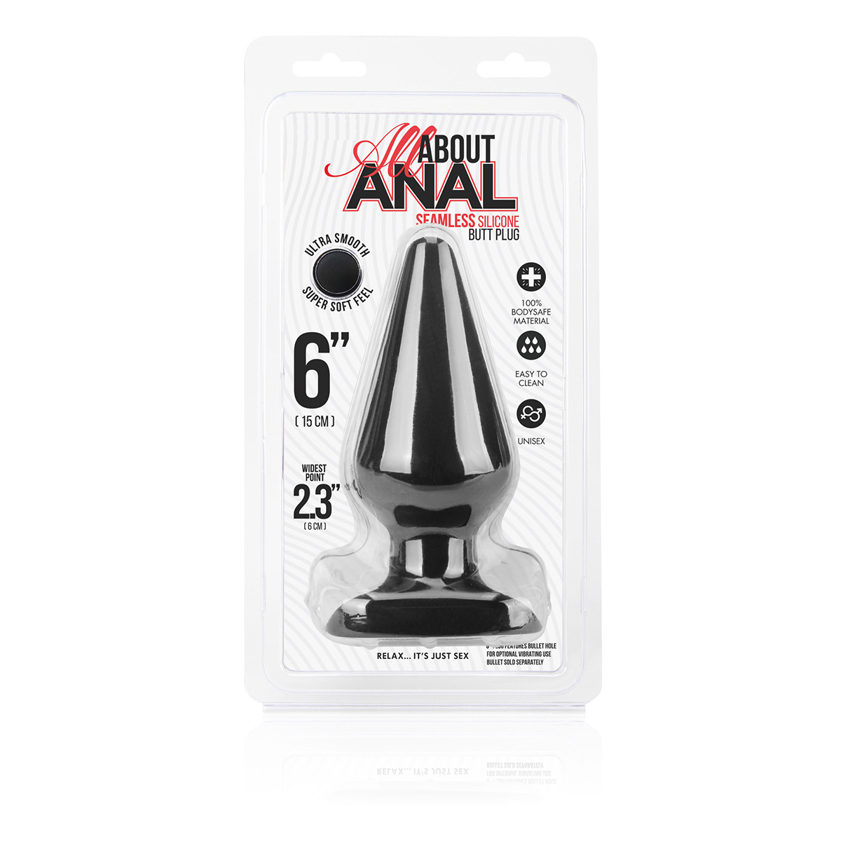 All about anal Большой черный плаг из силикона Seamless Silicone Butt Plug 6in