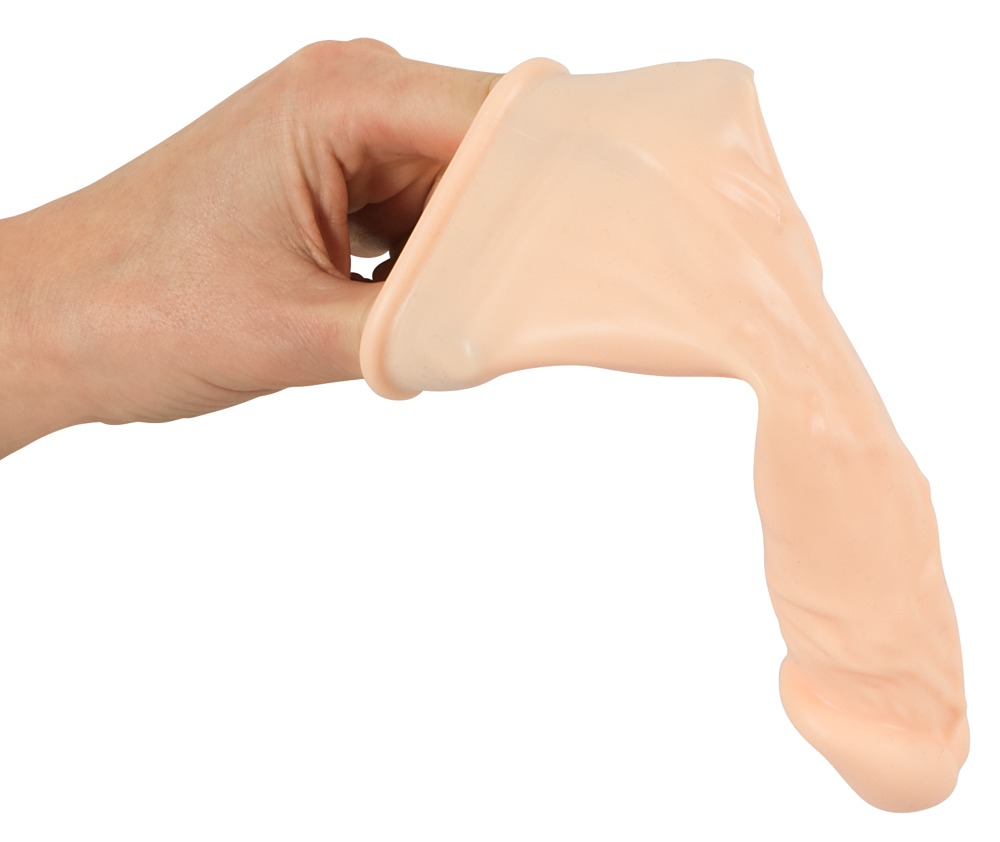 Насадка удлинитель из силикона телесная Penis extender with bulging glans and veins