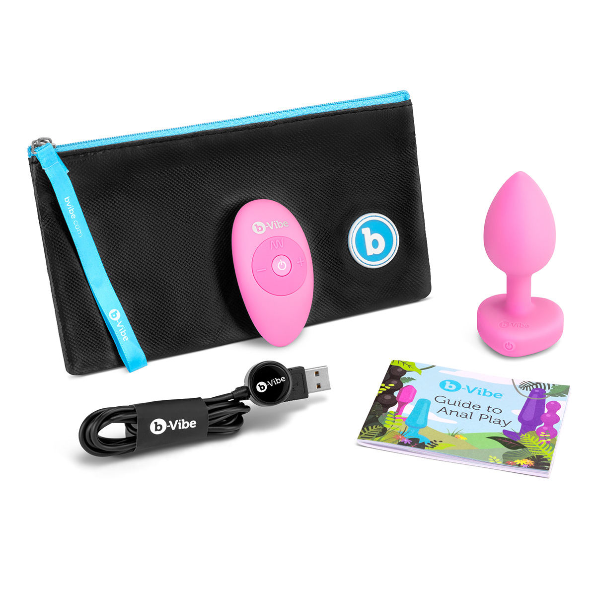 b-Vibe Анальный розовый плаг с кристаллом-сердцем VIBRATING HEART SHAPE JEWEL PLUG S/M