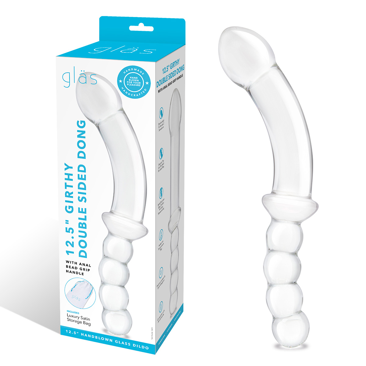 Glas Анально-вагинальный фаллоимитатор 12,5 in Girthy Double Sided Dong With Anal Bead Grip Handle