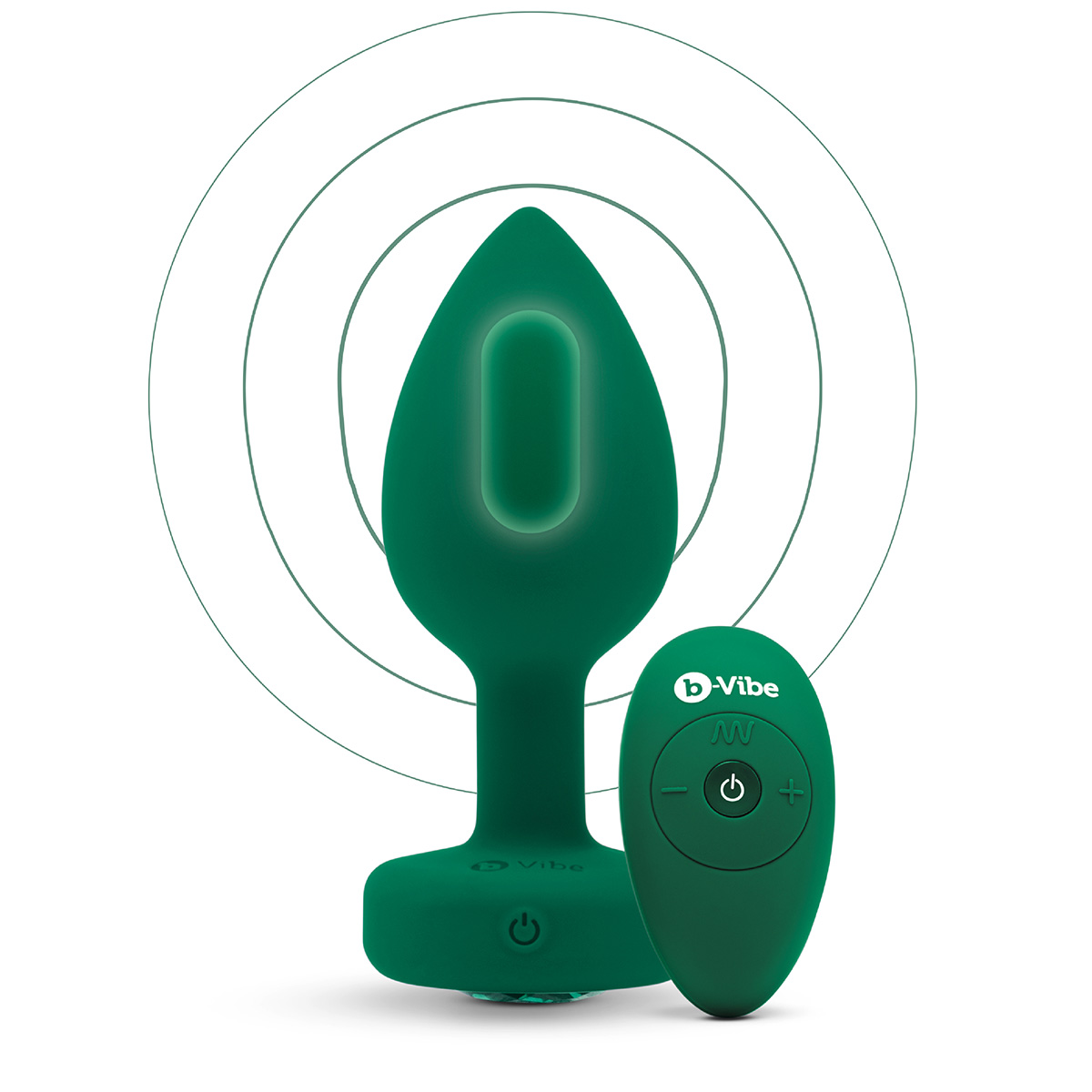 b-Vibe Вибрирующая втулка Vibrating Jewel Plug M/L зеленого цвета