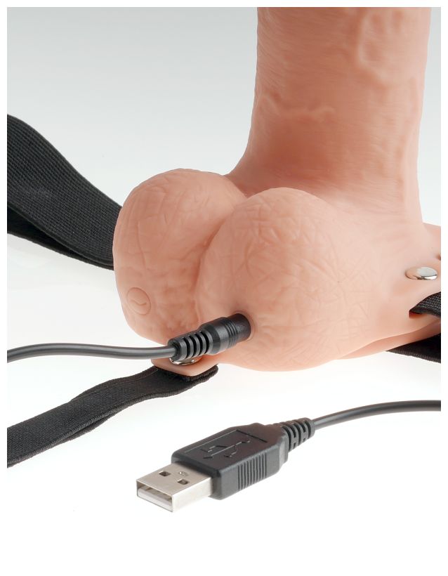 Перезаряжаемый вибрострапон Fetish Fantasy 7 Hollow Rechargeable Strap-on with Balls