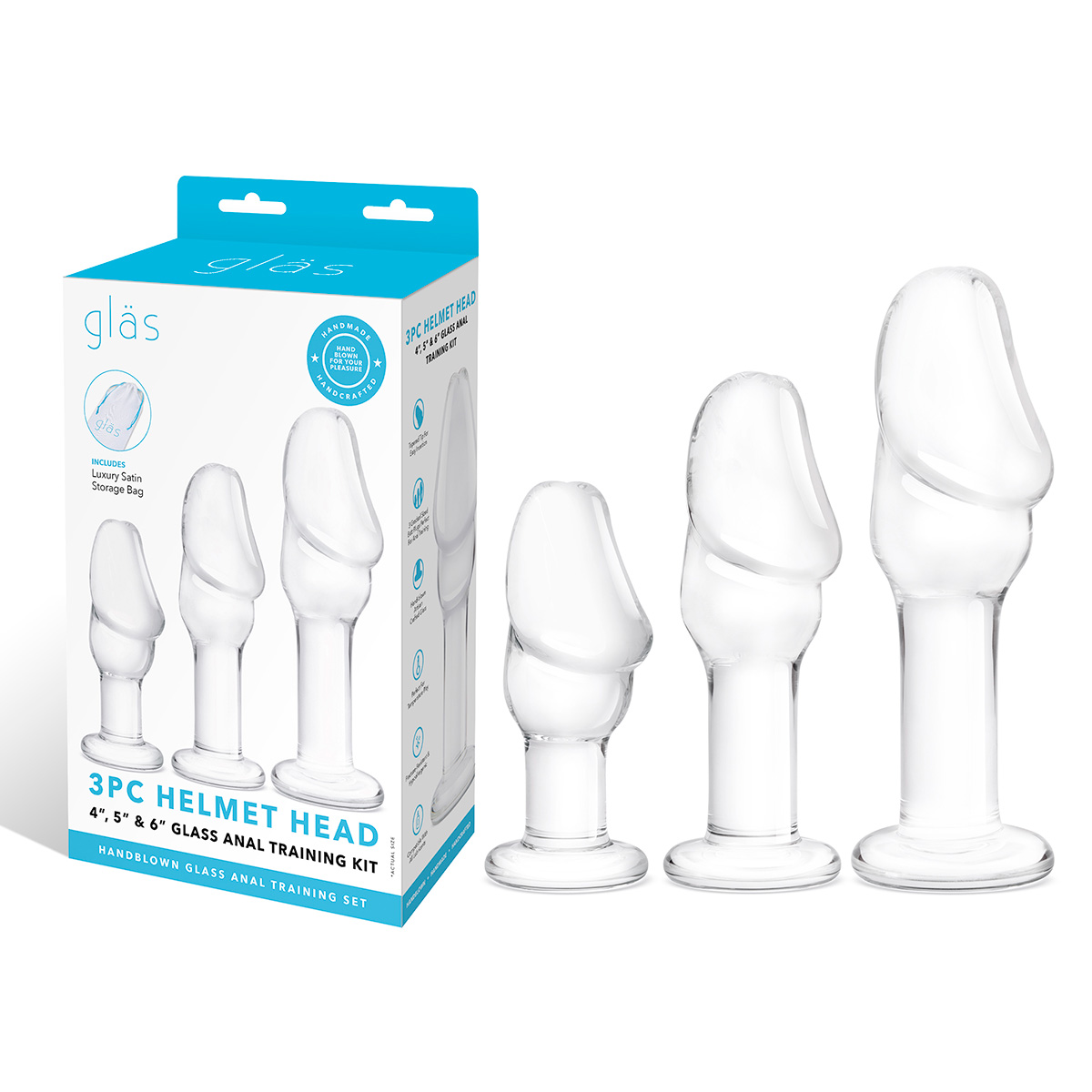 Glas Набор из трех стеклянных стимуляторов Helmet Head Glass Anal Training Kit