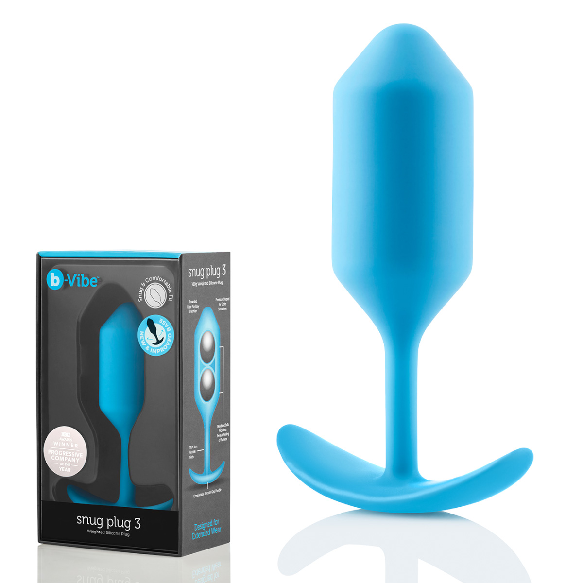 b-Vibe Профессиональная пробка для ношения B-vibe Snug Plug 3 голубая