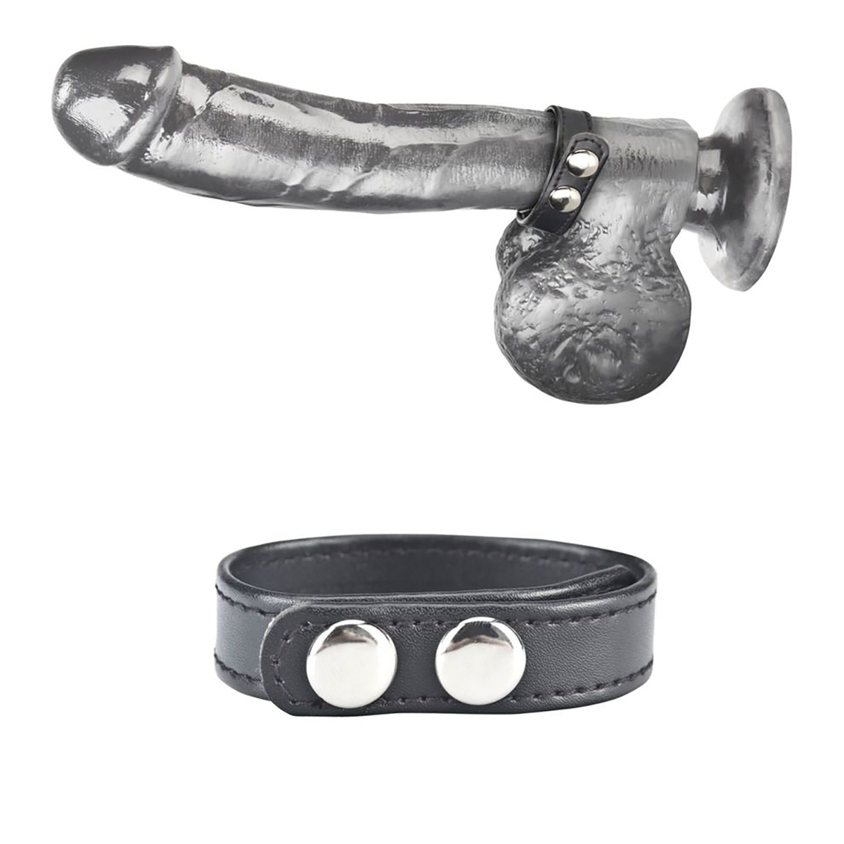 BlueLine Кольцо на пенис из искусственной кожи на клепках (4-6 см) SNAP COCK RING