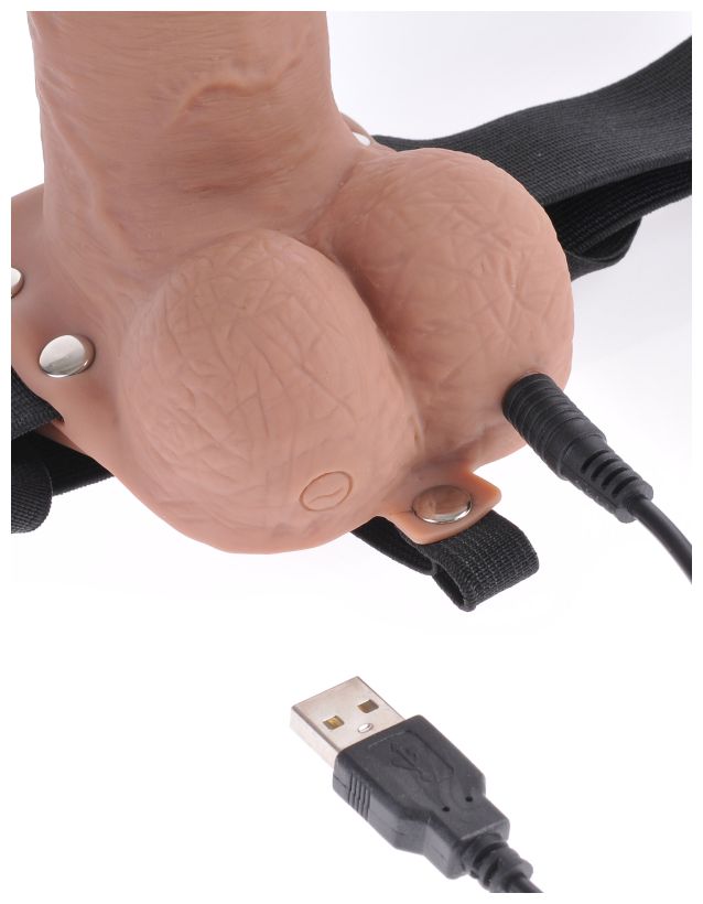 Перезаряжаемый вибрострапон Fetish Fantasy 7 Hollow Rechargeable Strap-On Remote Tan
