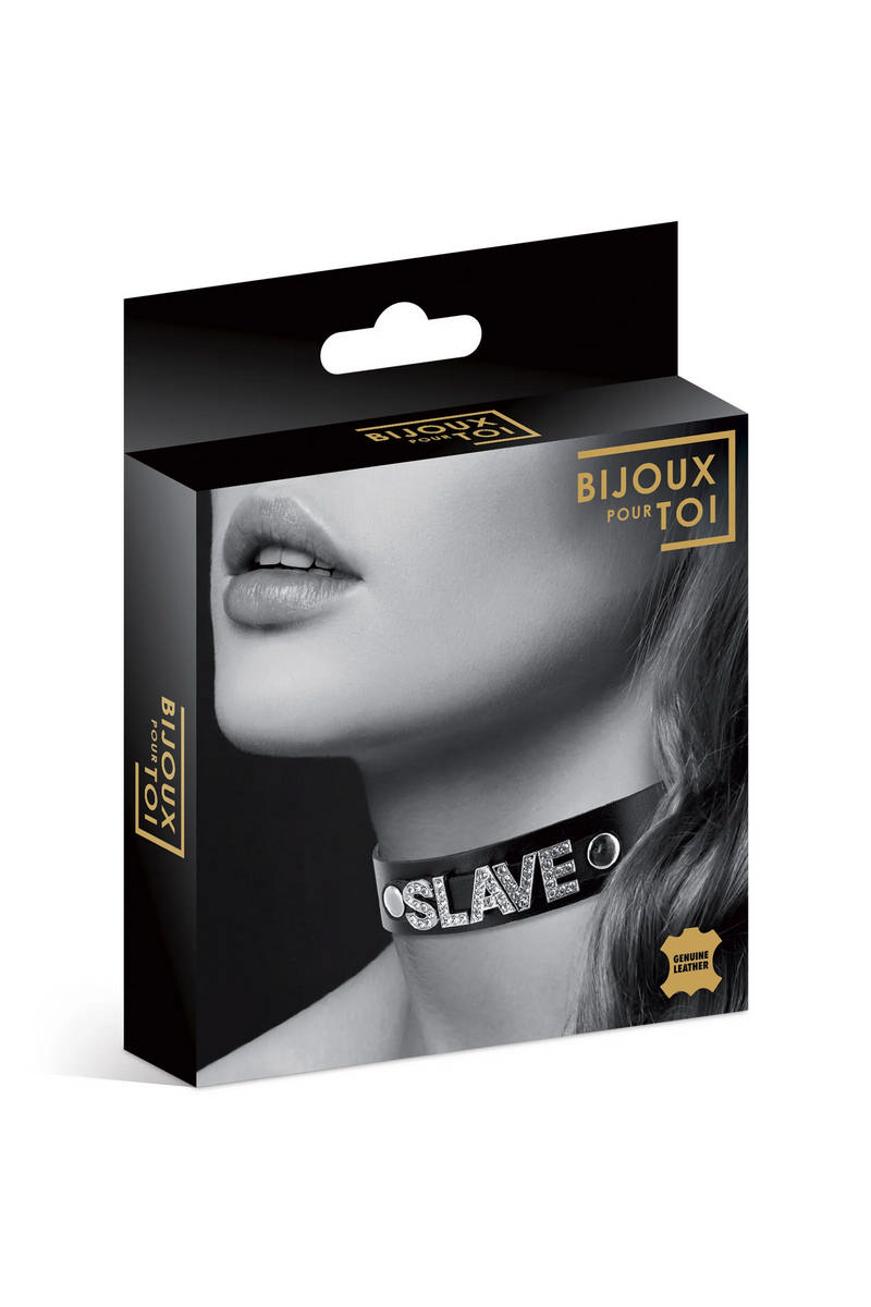 Чокер с надписью Slave COLLIER STRASS SLAVE CUIR BOVIN