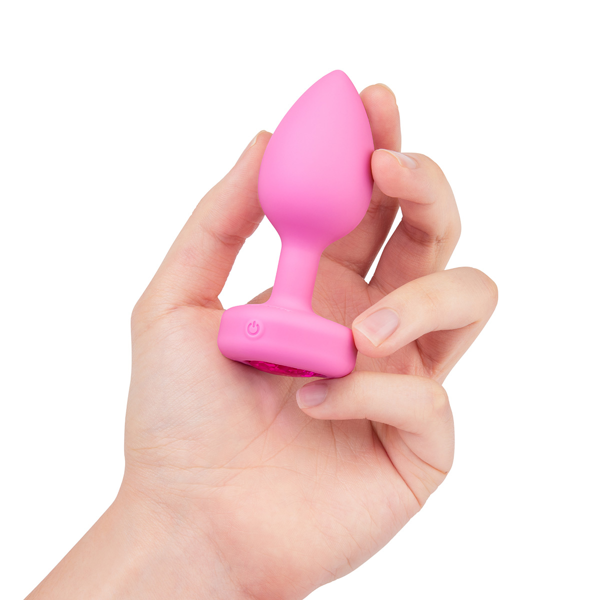 b-Vibe Анальный розовый плаг с кристаллом-сердцем VIBRATING HEART SHAPE JEWEL PLUG S/M