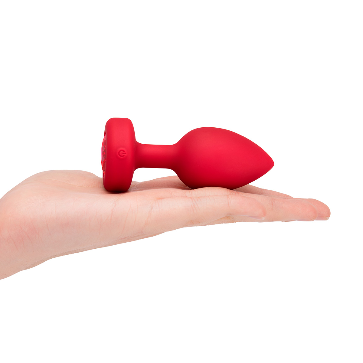 b-Vibe Анальный алый плаг с кристаллом-сердцем VIBRATING HEART SHAPE JEWEL PLUG M/L