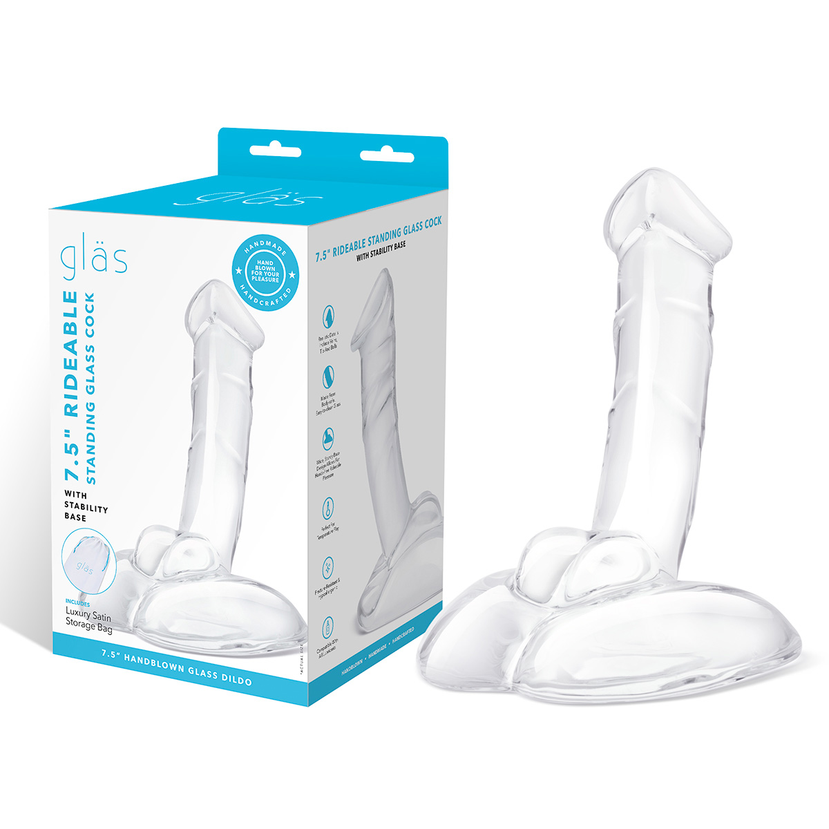 Glas Фаллоимитатор с мошонкой на подставке 7,5 in Rideable Standing Glass Cock With Stability Base