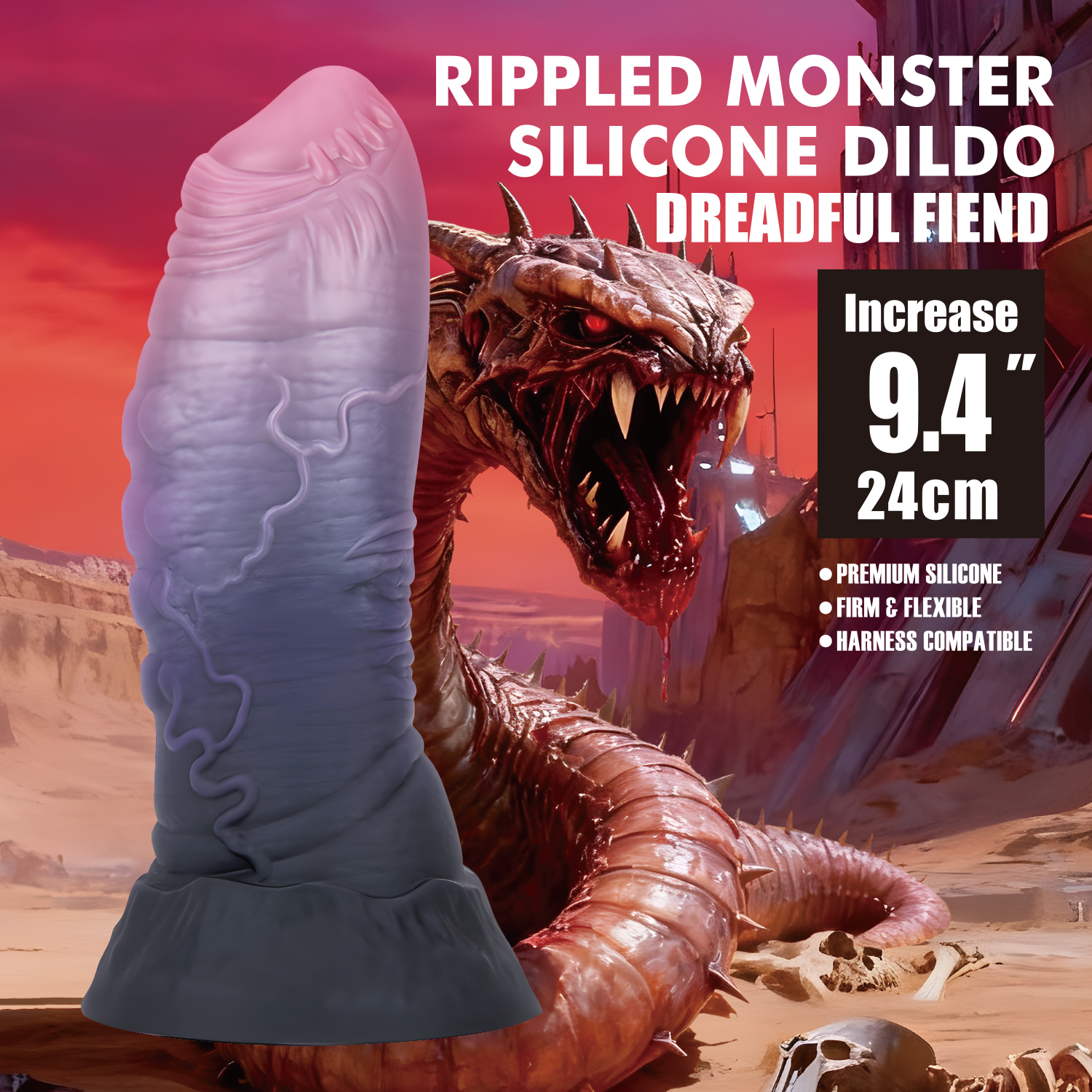 Dreadful Fiend, фаллоимитатор на присоске, серии Power Monsters, 24 см