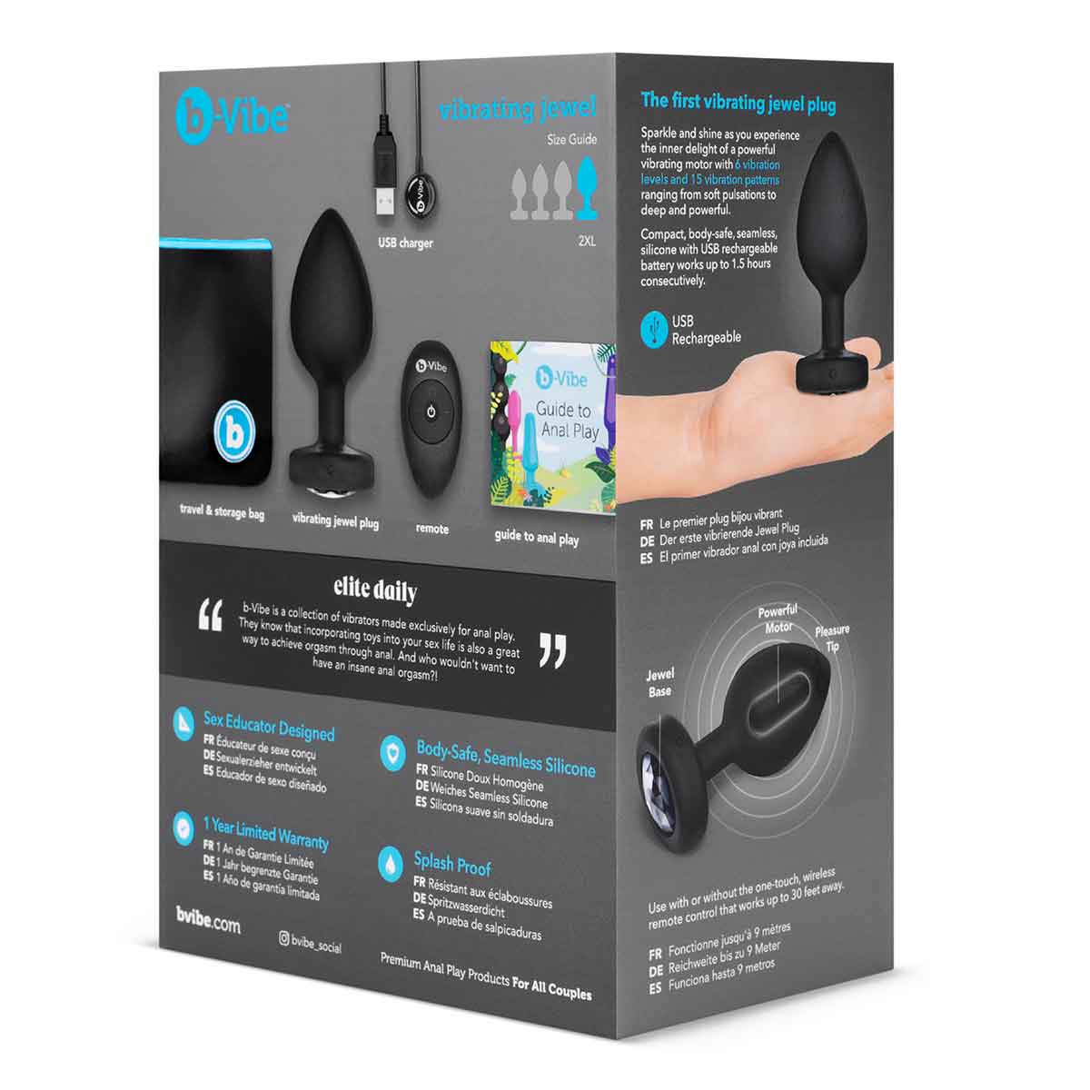 b-Vibe Вибрирующая втулка Vibrating Jewel Plug XXL черного цвета