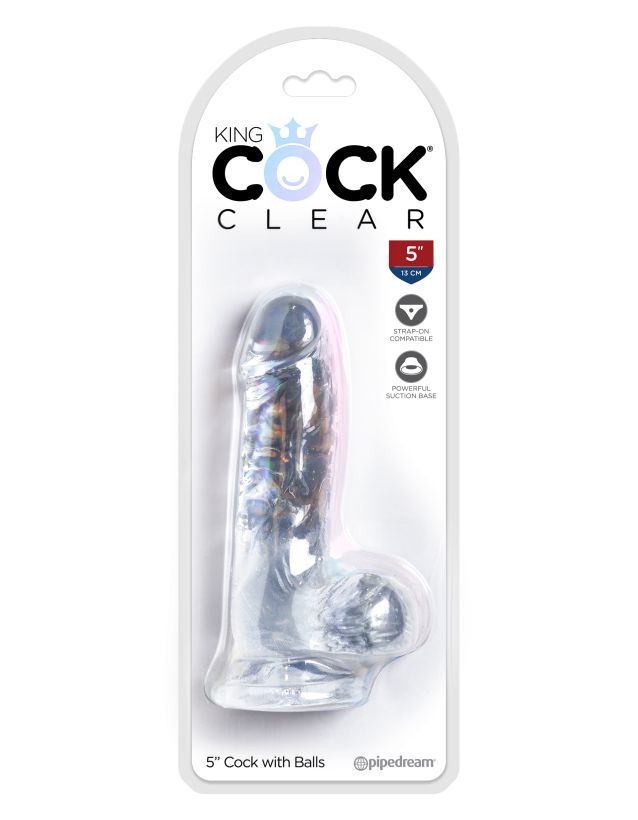 Прозрачный фаллоимитатор с мошонкой на присоске King Cock Clear 5 Cock with Balls
