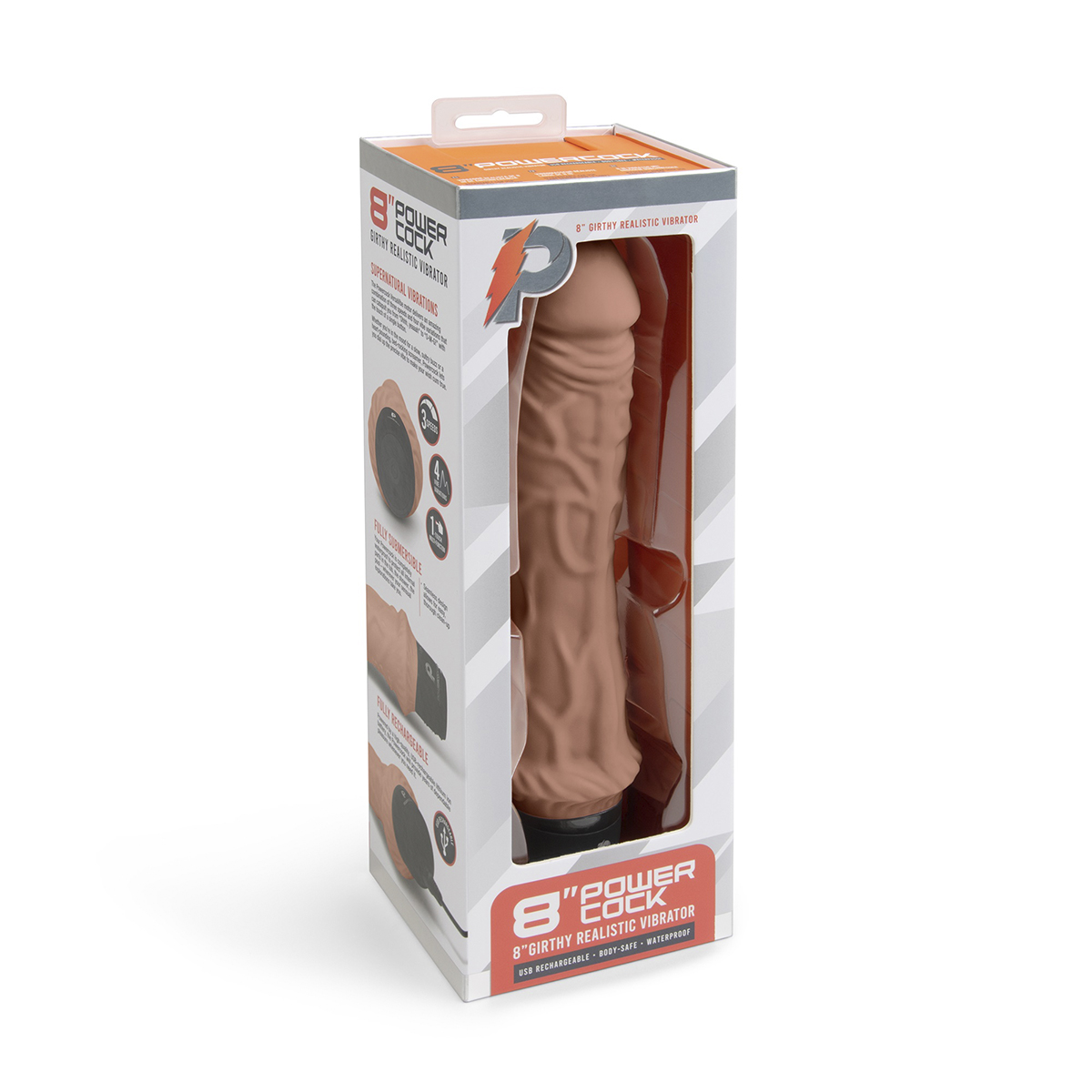 PowerCocks Классический массажер 8" Girthy Realistic Vibrator мокка
