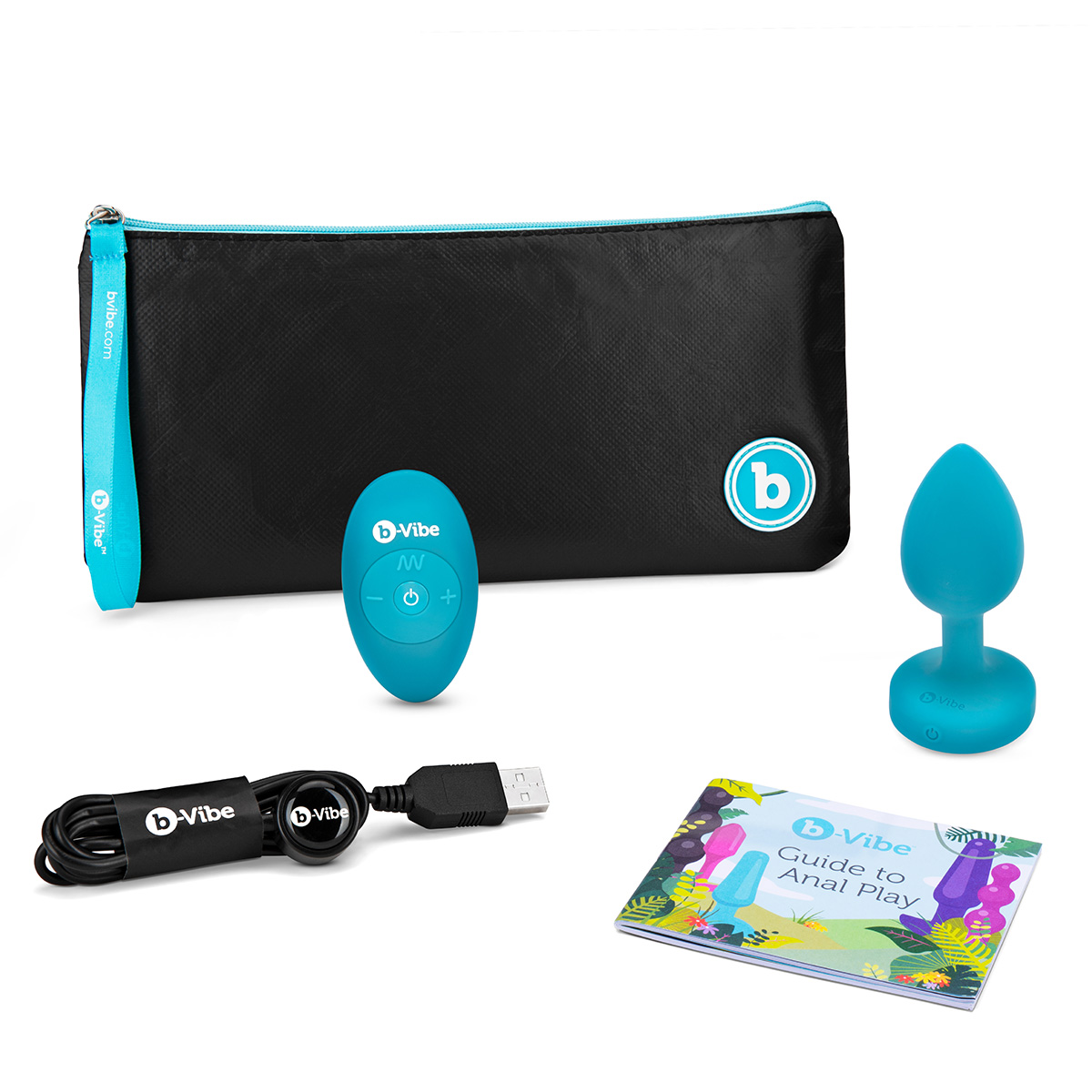 b-Vibe Вибрирующая втулка Vibrating Jewel Plug S/M бирюзового цвета