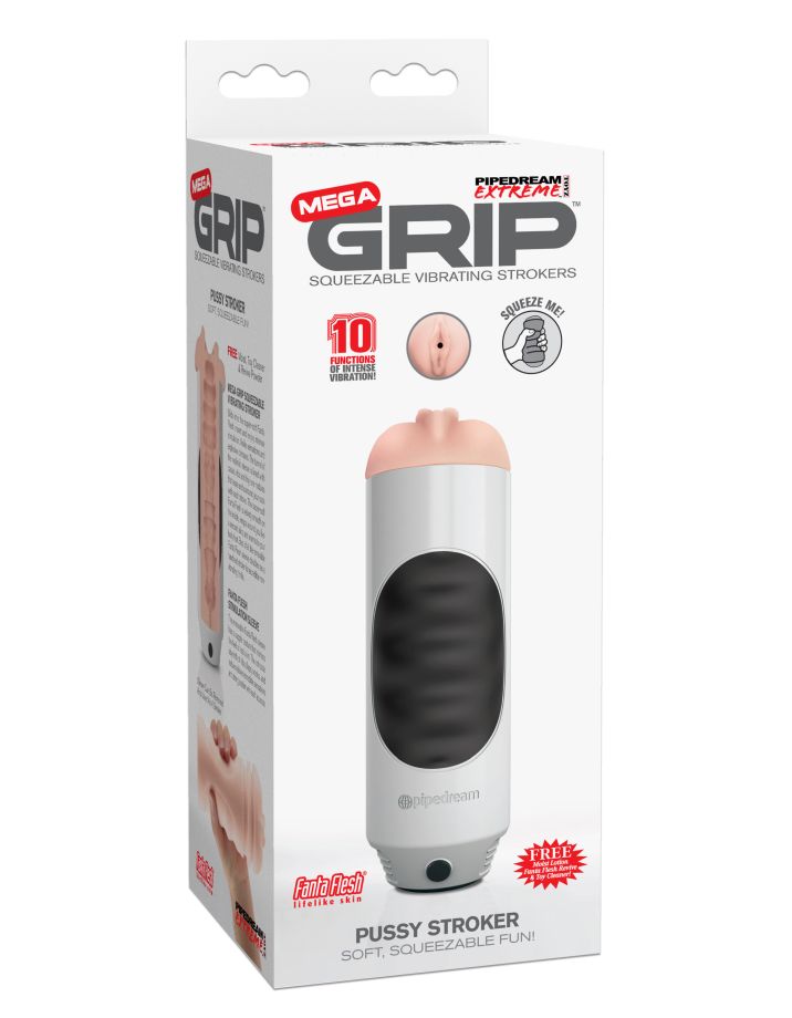 Вибромастурбатор-вагина с мягкой тубе Pipedream Extreme Toyz Mega Grip Vibrating Stroker Pus