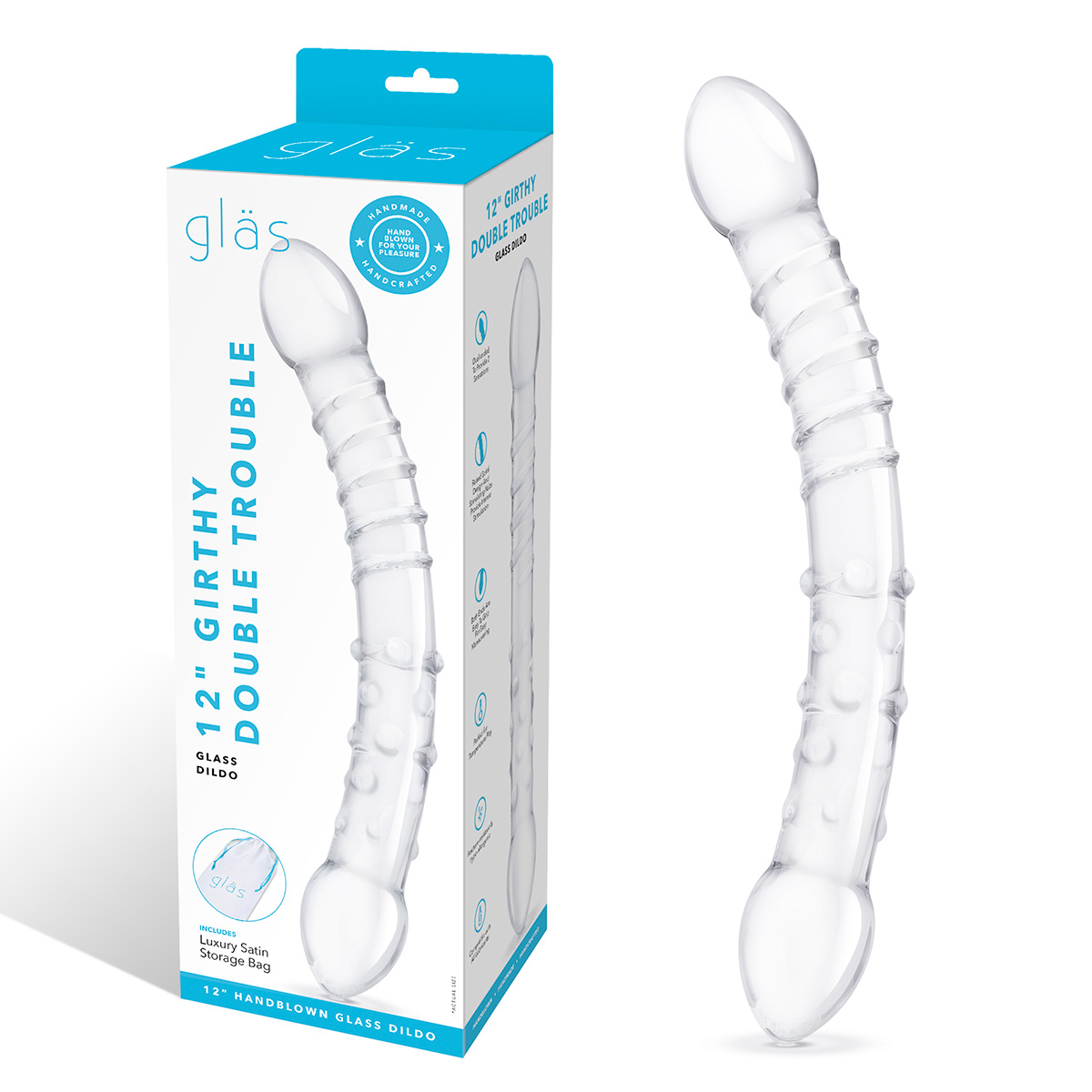 Glas Фаллоимитатор двусторонний прозрачный текстурный 12 in Girthy Double Trouble Glass Dildo