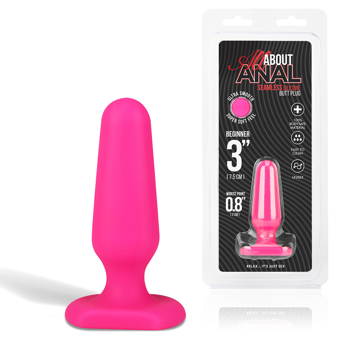 All about anal Миниатюрный розовый плаг из силикона Seamless Silicone Butt Plug 3in