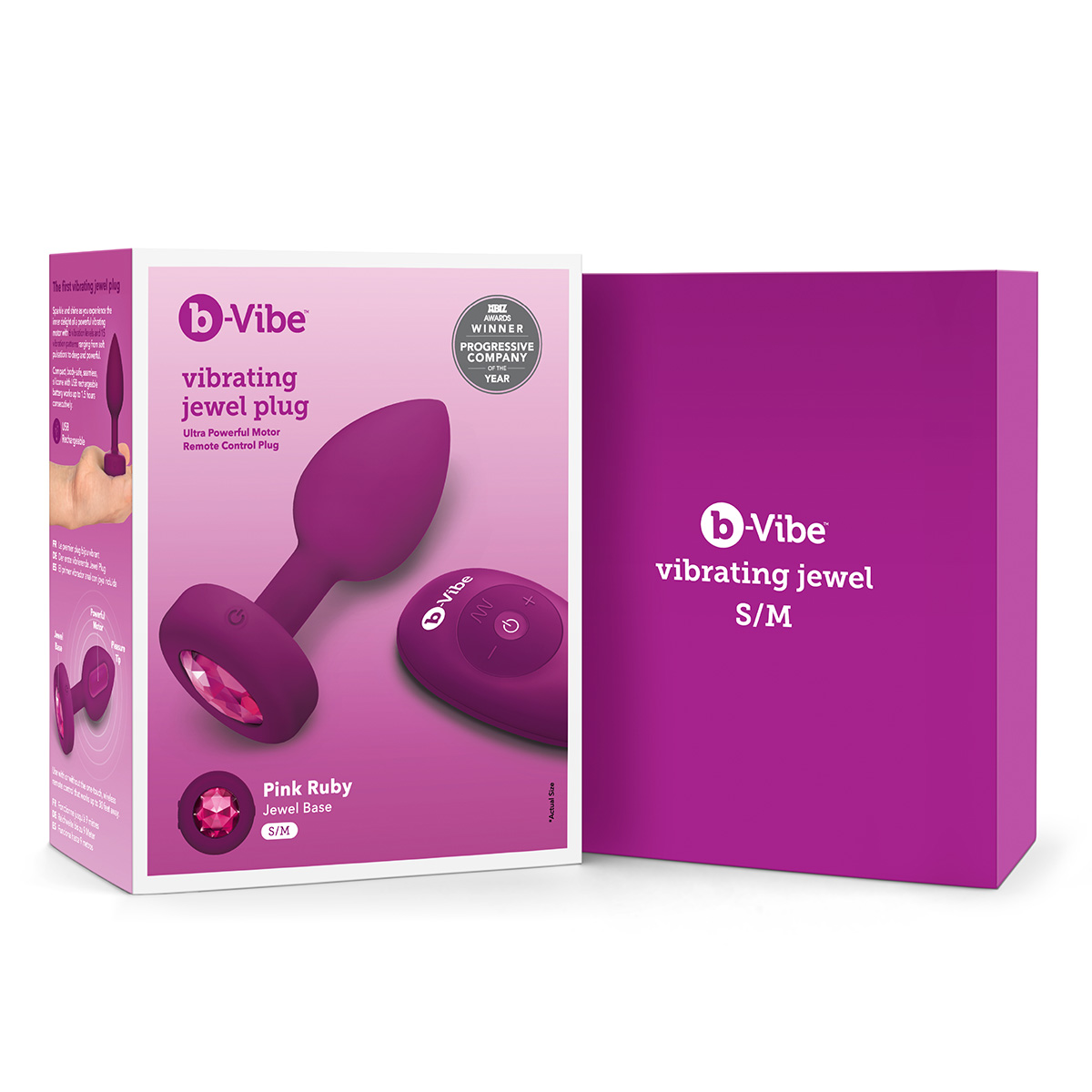 b-Vibe Вибрирующая втулка Vibrating Jewel Plug S/M цвета фуксии