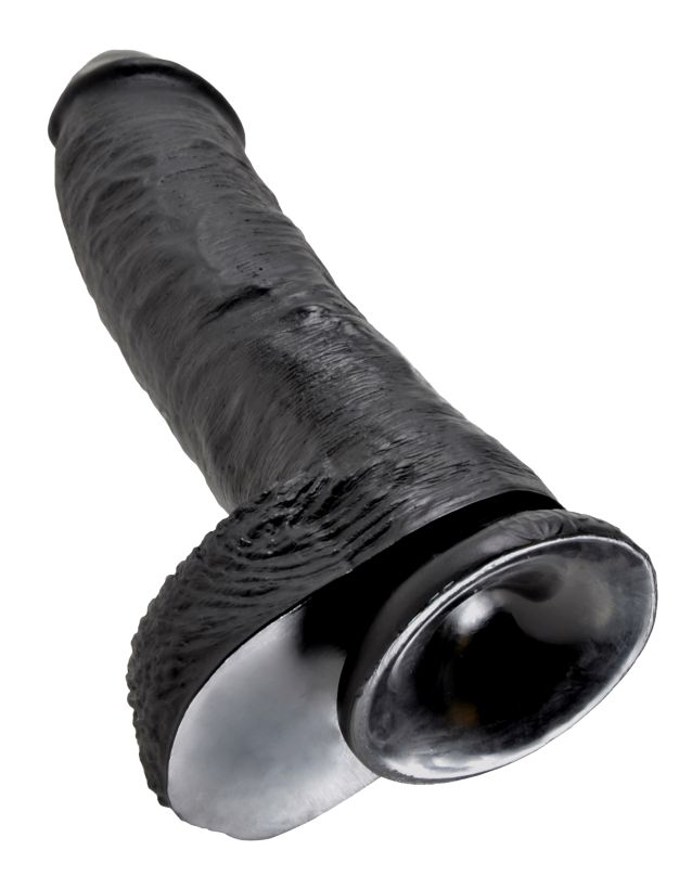 Фаллоимитатор-гигант на присоске с мошонкой черный King Cock 10 Cock