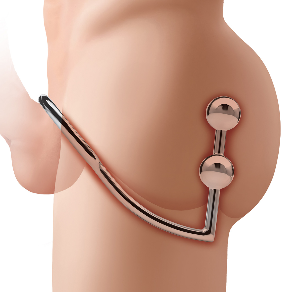 BlueLine Кольцо на пенис с двумя анальными шарами Two Bead Stainless Steel Anal Hook & Cock Ring