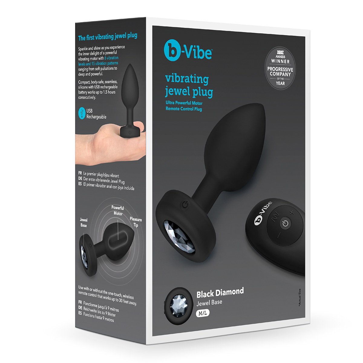 b-Vibe Вибрирующая втулка Vibrating Jewel Plug M/L черного цвета