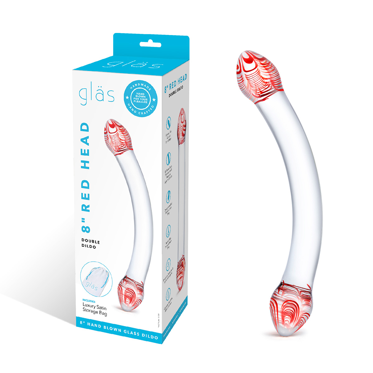 Glas Изогнутый двусторонний фаллос с двумя красными головками RED HEAD